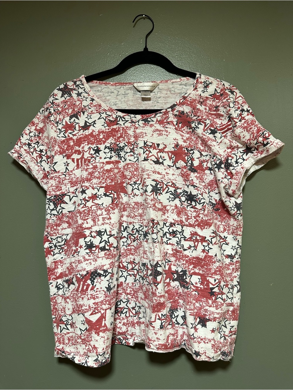 Christopher & Banks Red, White & Black Star Stripe Short Sleeve Top